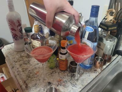 Fruit Punch Martini
Cranberry Juice,  Orange Juice, Fruit Punch Flavored Vodka, Lime Juice

Sam with the shaker
Aug 15, 2023
Keywords: Martini
